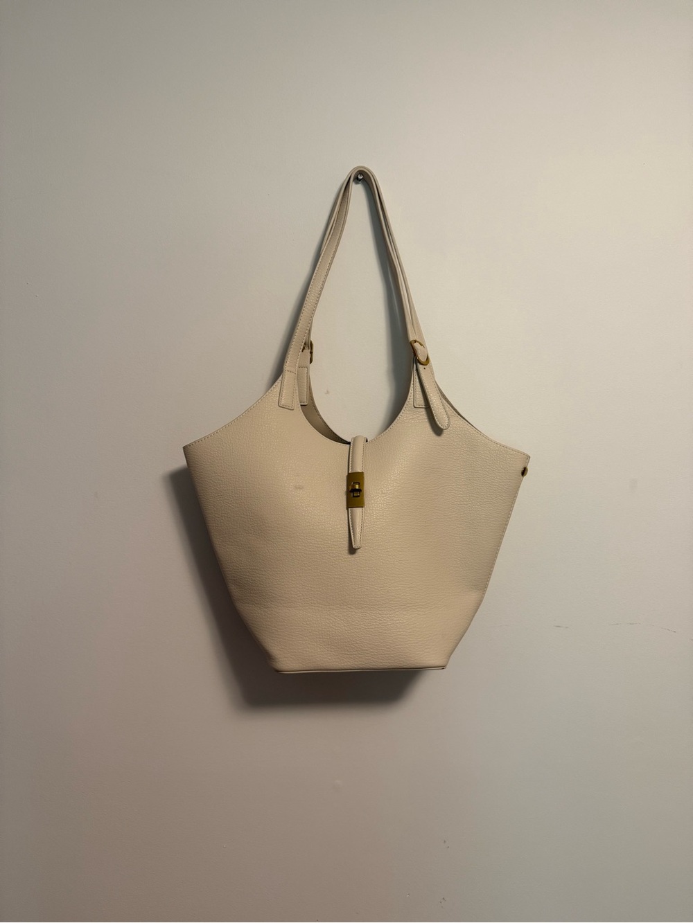 Cream Leather Tote Bag
